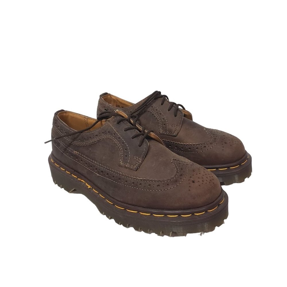 Doc Martens Junior 3989 YELLOW STITCH SMOOTH LEATHER BROGUE SHOES - Size 4